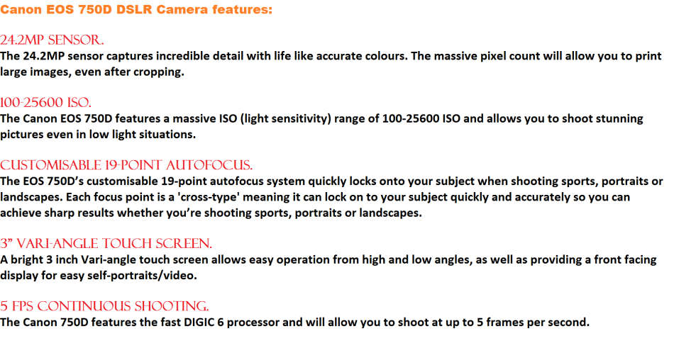 CANON EOS 750D DSLR WITH CANON EF-S 18-55MM III , 16GB SD CARD AND CANON BAG, EXCELLENT CONDITION