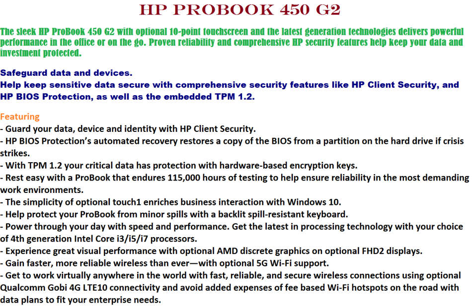 HP Probook 450 G2 Intel Core i7-5500U @2.40GHz,4GB Ram,1TB HDD 2GB AMD Radeon R5