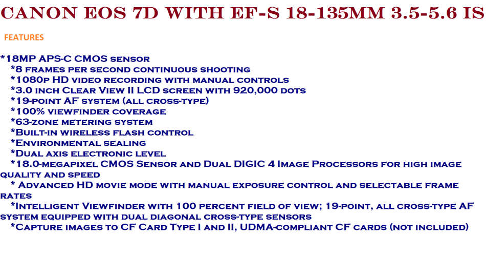 CANON EOS 7D WITH 18-135MM IS LENS , EXCELLENT CONDITION WITH 16GB CARD