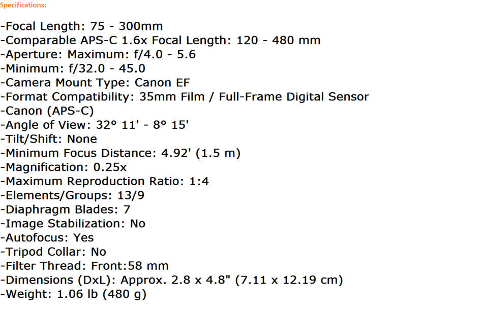 CANON EF 75-300mm f/4-5.6 III USM