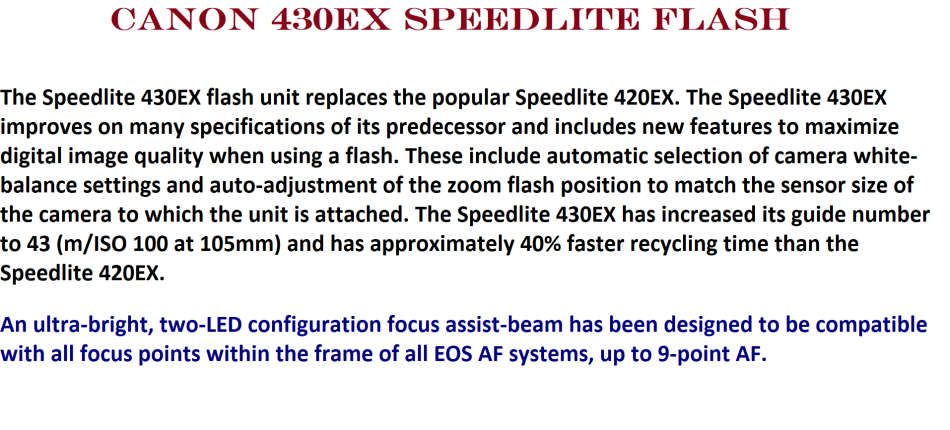 Canon 430EX Speedlite Flash for Canon EOS SLR Cameras
