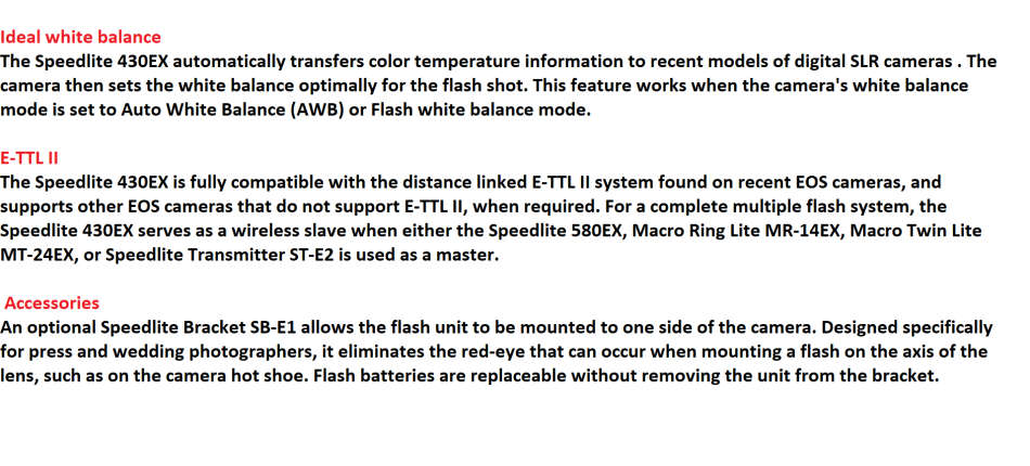 Canon 430EX Speedlite Flash for Canon EOS SLR Cameras