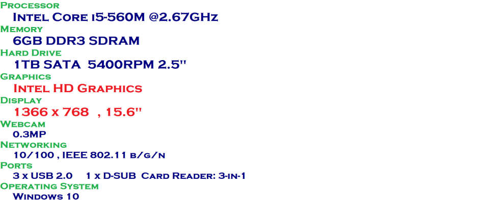 Acer Aspire 5733 15.6" CORE I5-560M @2.67GHz,6GB RAM,1TB HDD, INTEL HD GRAPHICS EXCELLENT CONDITION