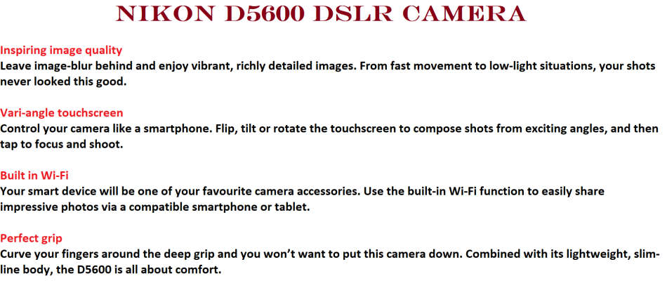 Nikon D5600 DSLR with AF-P 18-55mm DX VR Lens, Lowepro Bag, 16GB SD Card