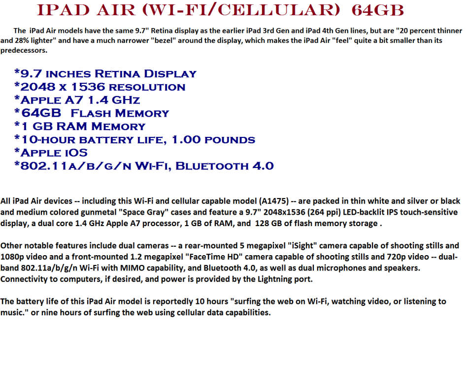 IPAD AIR , 64GB , WIFI + CELLULAR , VERY GOOD CONDITION