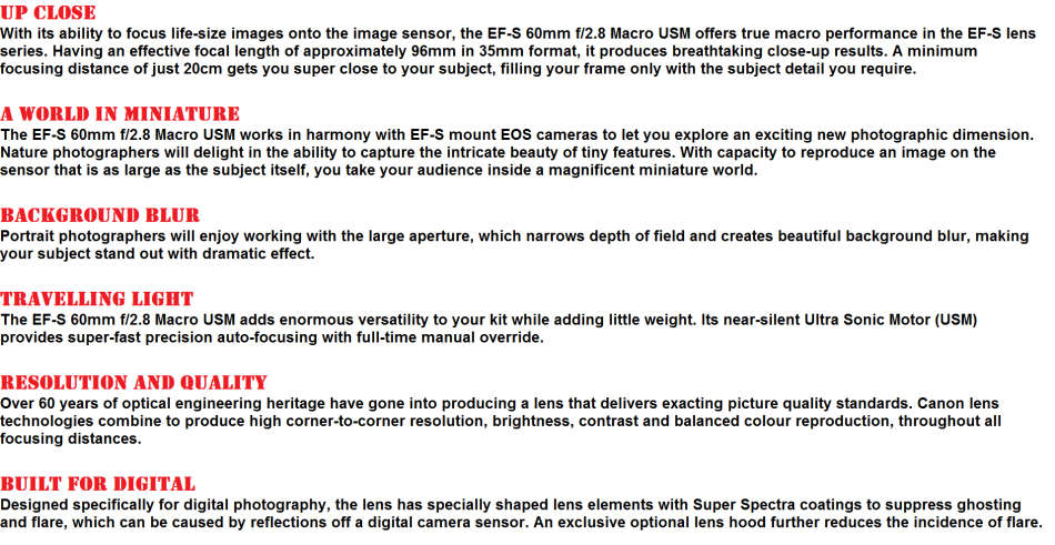 Canon EF-S 60mm f/2.8 USM Macro Lens IN EXCELLENT CONDITION