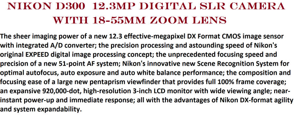 Nikon D300  12.3MP Digital SLR Camera WITH 18-55MM ZOOM LENS VERY GOOD CONDITION