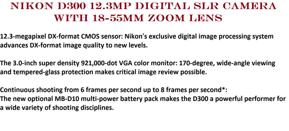 Nikon D300  12.3MP Digital SLR Camera WITH 18-55MM ZOOM LENS VERY GOOD CONDITION