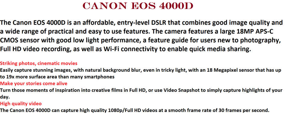Canon EOS 4000D 18MP . FULL HD MOVIES,18-55mm LENS WITH 16GB SD CARD VERY GOOD  CONDITION