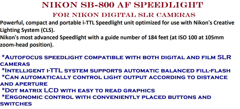 Nikon SB-800 AF Speedlight for Nikon Digital SLR Cameras IN VERY GOOD CONDITION