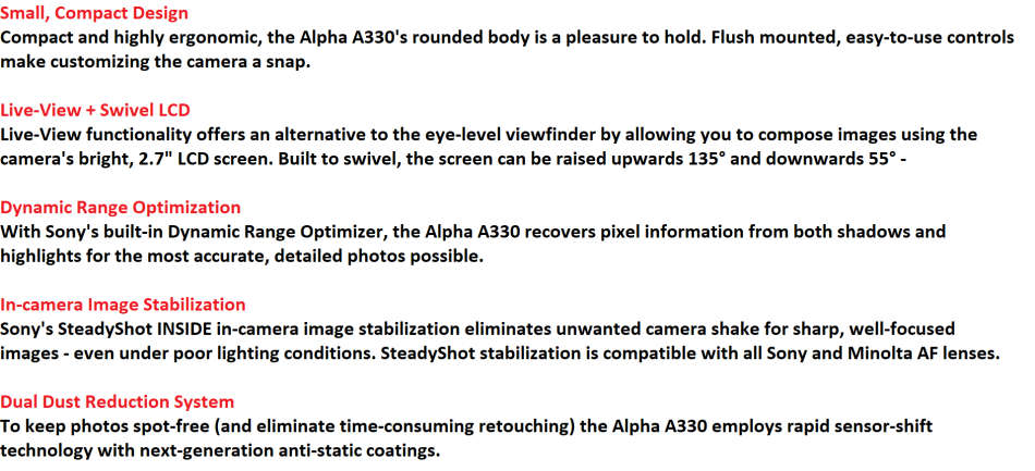 Sony Alpha A330 Digital SLR with 18-55mm Lens , CHARGER AND SHOULDER BAG