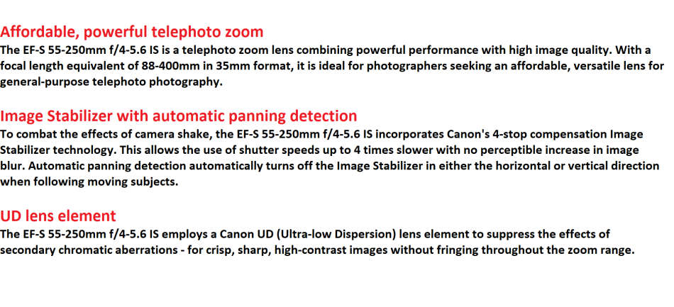 Canon EF-S 55-250mm f/4-5.6 is Image Stabilizer Telephoto Zoom Lens VERY GOOD  CONDITION