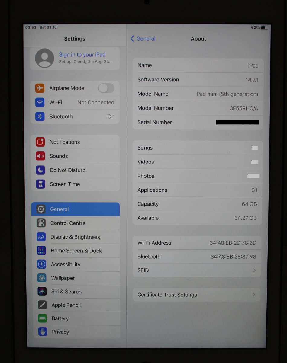 Apple iPad mini (5th Generation) with Wi-Fi - 64GB - Gold WITH APPLE PENCIL , NEW CONDITION