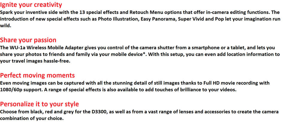 Nikon D3300 , 24.2 MP FULL HD MOVIES  DSLR , AF-S DX 18-55mm f/3.5-5.6G VR  II Zoom Lens, NIKON BAG