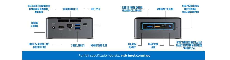 Intel NUC 7 Mainstream Mini PC (NUC7i3BNHXF) - Core i3, 4GB RAM, 128GB SSD
