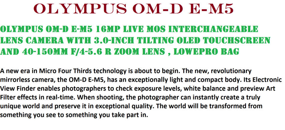 Olympus OM-D E-M5 Camera with 40-150mm f/4-5.6 R Lens Zoom Lens
