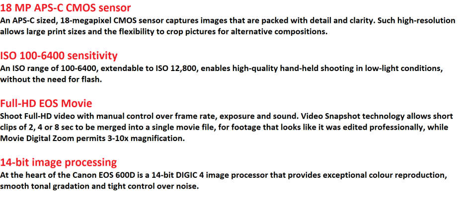 Canon EOS 600D 18MP Digital SLR Camera, FULL HD MOVIES , 18-55mm IS II Lens, CHARGER , SHOULDER BAG