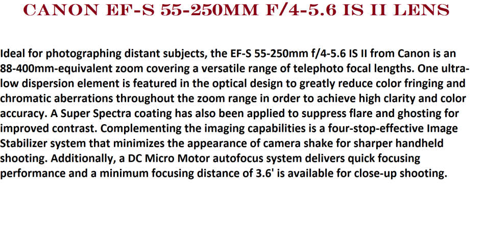 Canon EF-S 55-250mm f/4-5.6 IS II Lens IN VERY GOOD CONDITION