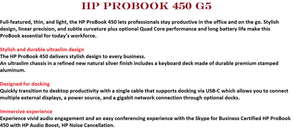 HP ProBook 450 G5 Intel Core i7 ,16GB RAM ,256GB SSD , NVIDIA GeForce 940MX  ,(15.6") Full HD