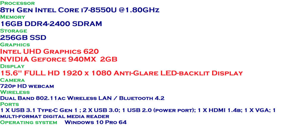 HP ProBook 450 G5 Intel Core i7 ,16GB RAM ,256GB SSD , NVIDIA GeForce 940MX  ,(15.6") Full HD