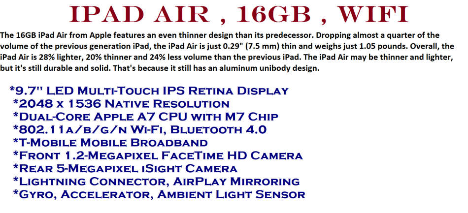 IPAD AIR , 16GB , WIFI  , VERY GOOD CONDITION