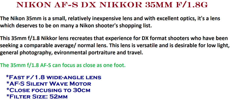 Nikon AF-S DX NIKKOR 35mm f/1.8G IN EXCELLENT CONDITION COMING WITH LEMS HOOD AND POUCH
