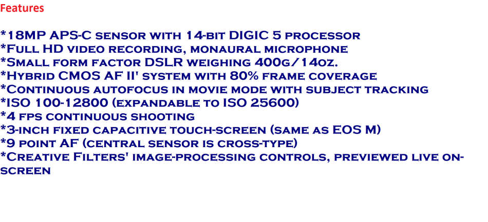 CANON 100D 18MP DSRL FULL HD MOVIES WITH 18-55MM LENS , CHARGER VERY GOOD CONDITION