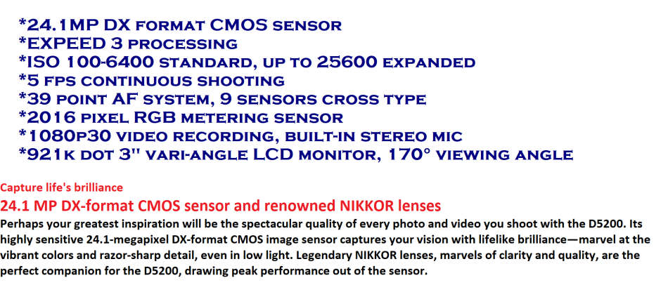 Nikon D5200 24.1 MP CMOS Digital SLR with 18-55mm f/3.5-5.6G II AF-S DX  Zoom Lens, LOWEPRO BAG