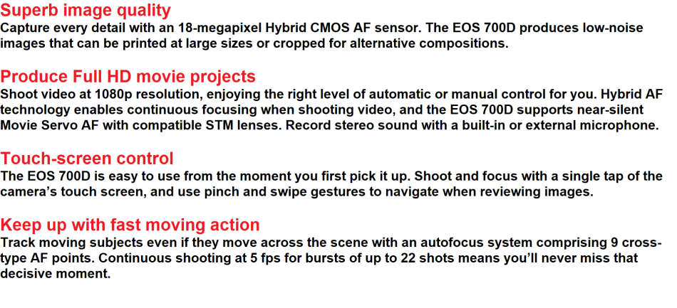 CANON EOS 700D 18MP DSLR, FULL HD VIDEOS , WITH 18-55MM III ZOOM LENS WITH LOWEPRO BAG