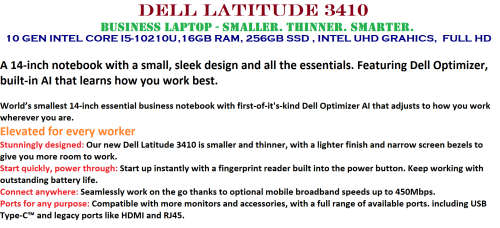 Dell Latitude 3410  Core i5-10210U,16GB RAM,256GB SSD, Intel UHD Graphics, FULL HD, BRAND NEW
