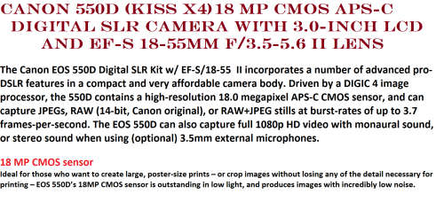 Canon EOS 550D (KISS X4), 18 MP DSLR , 18-55mm II ZOOM Lens, FULL HD MOVIES, BATTERY AND CHARGER