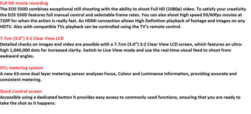 Canon EOS 550D (KISS X4), 18 MP DSLR , 18-55mm II ZOOM Lens, FULL HD MOVIES, BATTERY AND CHARGER