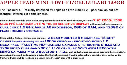 Apple iPad mini 4 (Wi-Fi/Cellular) 128GB - MK872LL/A* - A1550