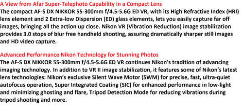 NIKON 55-300mm AF-S DX f/4.5-5.6G ED VR