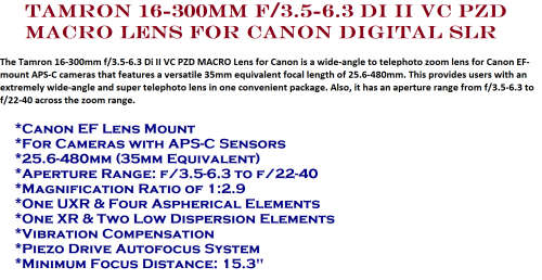 Tamron 16-300mm f/3.5-6.3 Di II VC PZD MACRO Lens for Canon Digital SLR Cameras