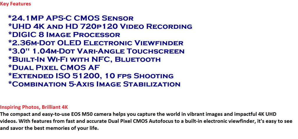 Canon EOS M50 Mirrorless Vlogging Camera ( BODY), Black