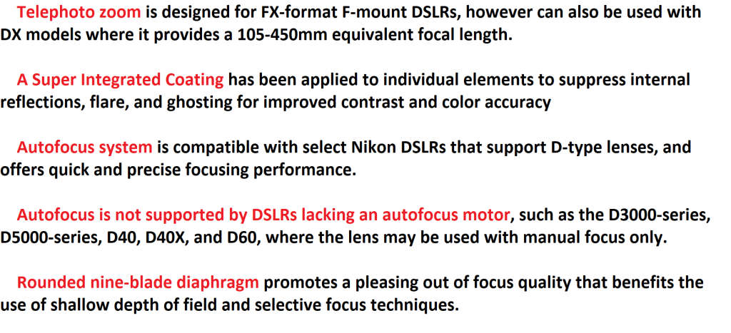 Nikon AF Nikkor 70-300mm f/4-5.6 G Telephoto Zoom lens for Nikon DSLR Cameras