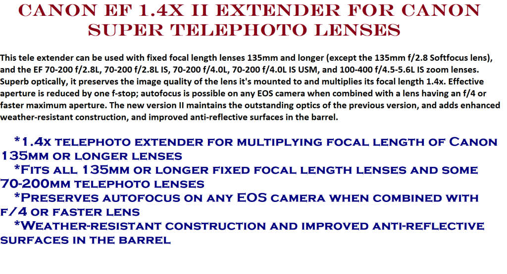 Canon EF 1.4X II Extender for Canon Super Telephoto Lenses (Teleconverter) in EXCELLENT CONDITION
