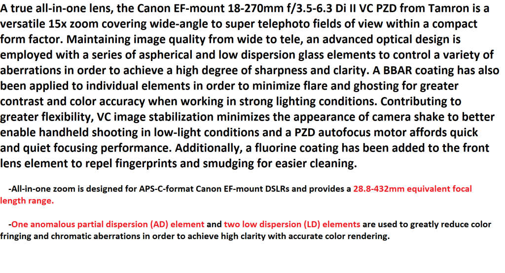 Tamron 18-270mm f/3.5-6.3 Di II VC PZD Lens for Canon EF IN VERY CONDITION