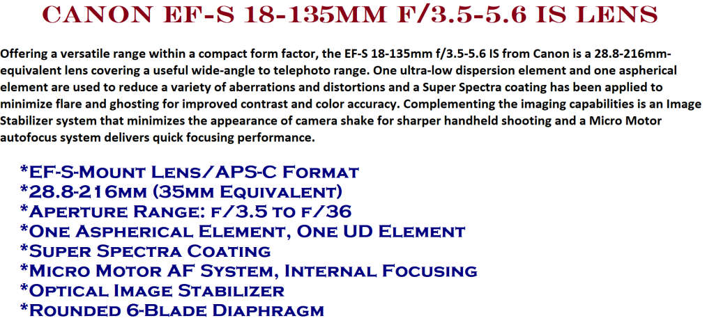 Canon EF-S 18-135mm f/3.5-5.6 IS Lens IN VERY GOOD CONDITION