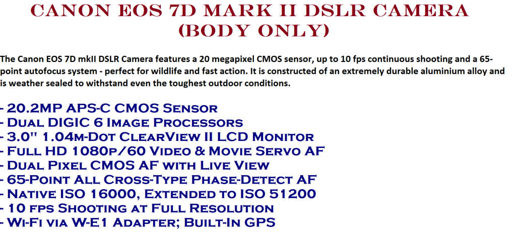 Canon EOS 7D Mark II DSLR Camera (Body Only)