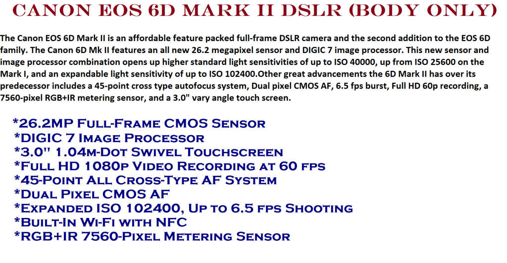 Canon EOS 6D Mark II DSLR Camera Body