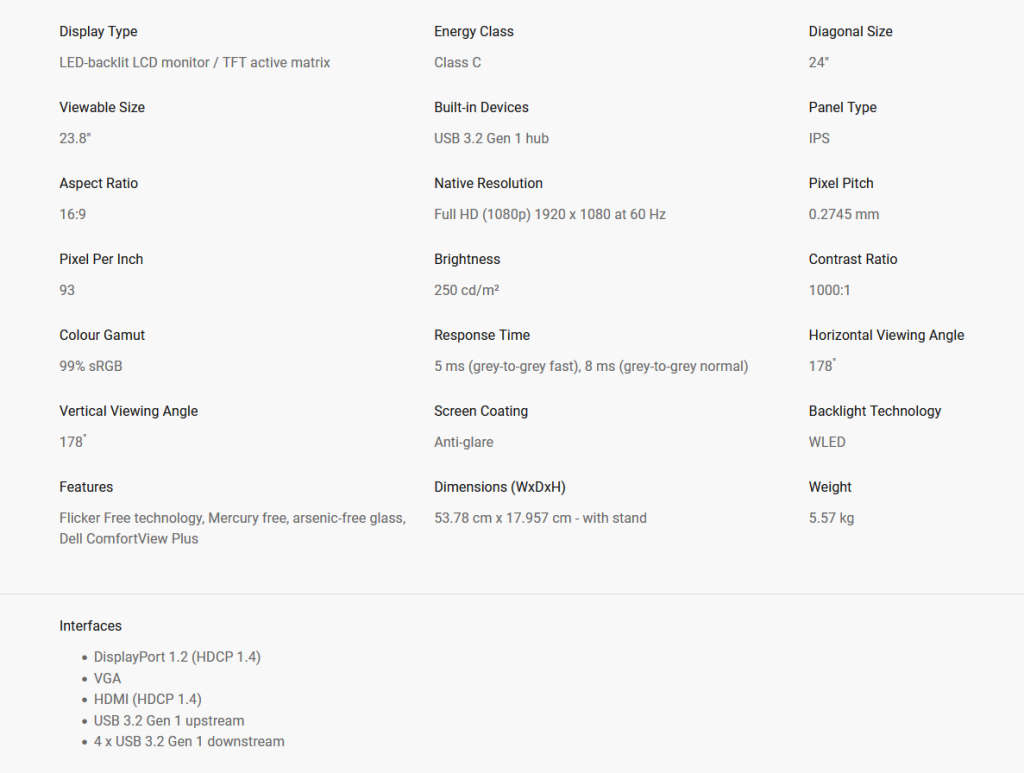 Dell 24` Monitor P2422H 1080p Full HD 60.47cm (23.8`)