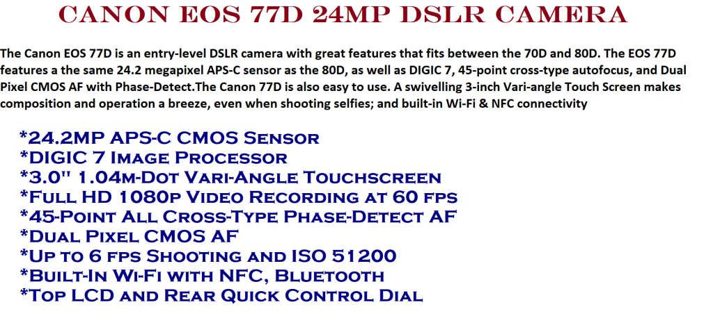 Canon EOS 77D DSLR Camera IN EXCELLENT CONDITION  COMING WITH CHARGER,