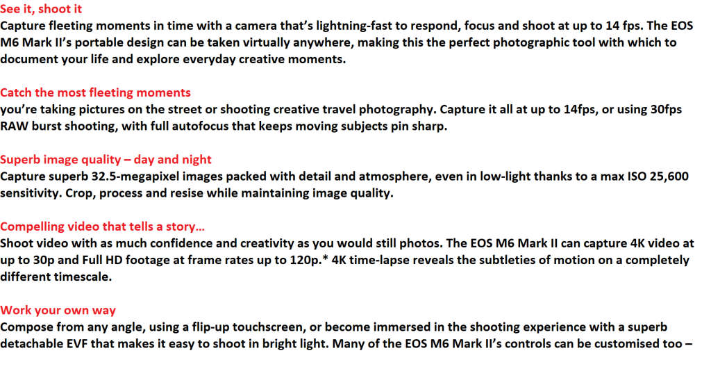 Canon EOS M6 Mk II 32.5MP Compact Mirrorless Camera (Body Only)