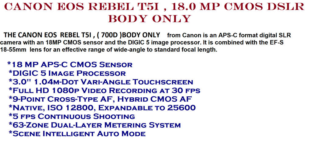 Canon EOS Rebel T5i 18.0 MP CMOS Digital SLR (BODY)