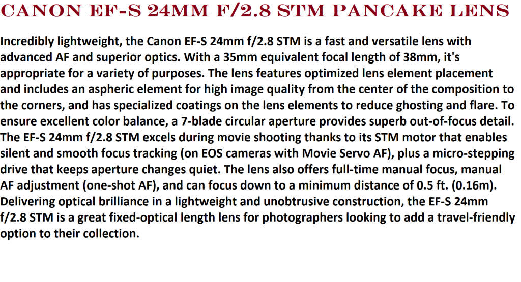 Canon EF-S 24mm f/2.8 STM Pancake Lens