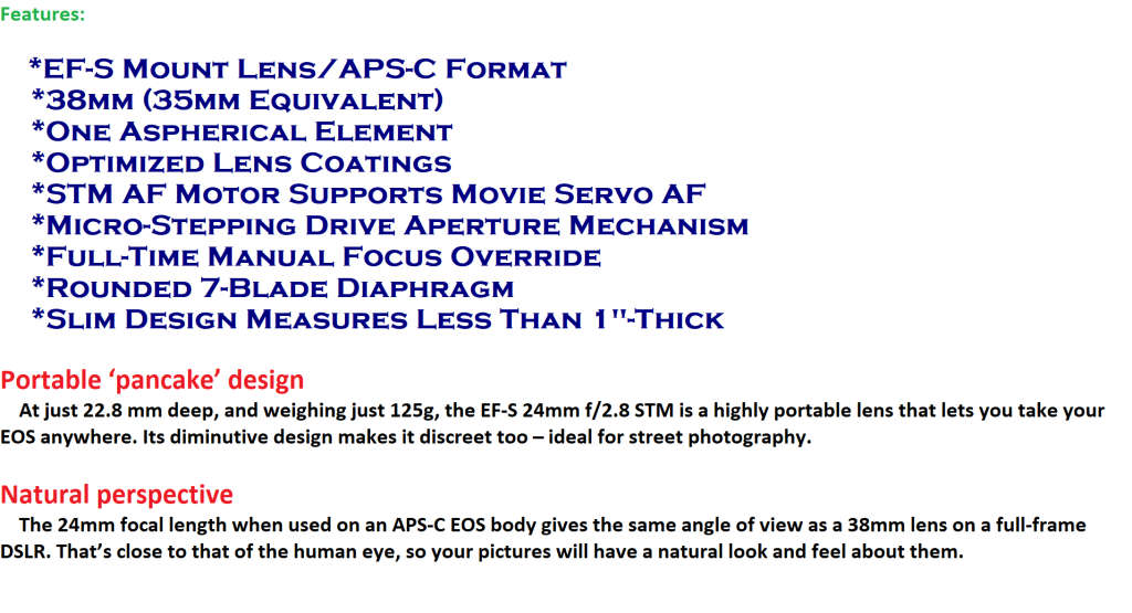 Canon EF-S 24mm f/2.8 STM Pancake Lens