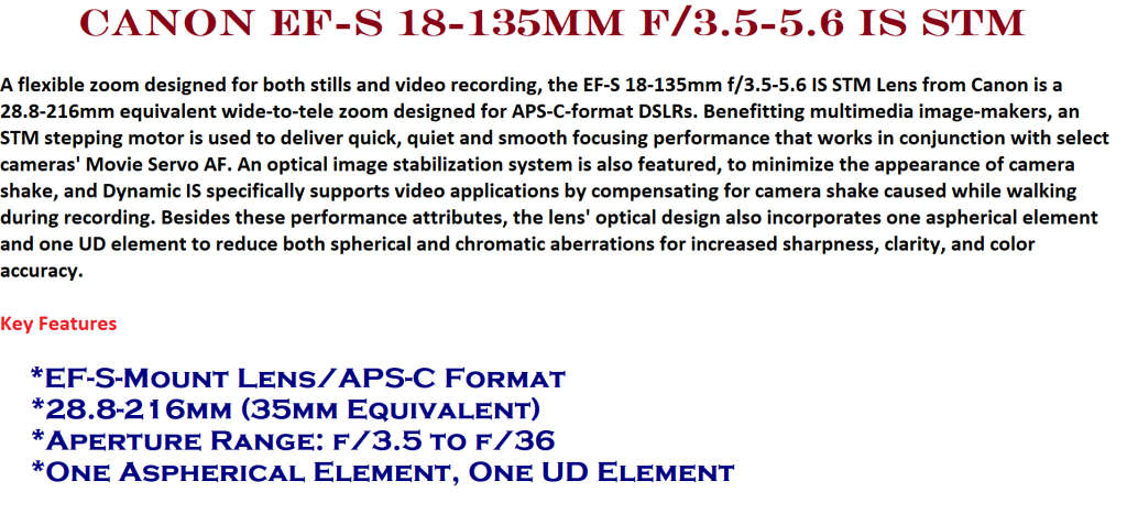 Canon EF-S 18-135mm f/3.5-5.6 IS STM IN VERY GOOD CONDITION