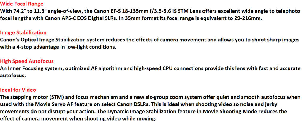 Canon EF-S 18-135mm f/3.5-5.6 IS STM IN VERY GOOD CONDITION